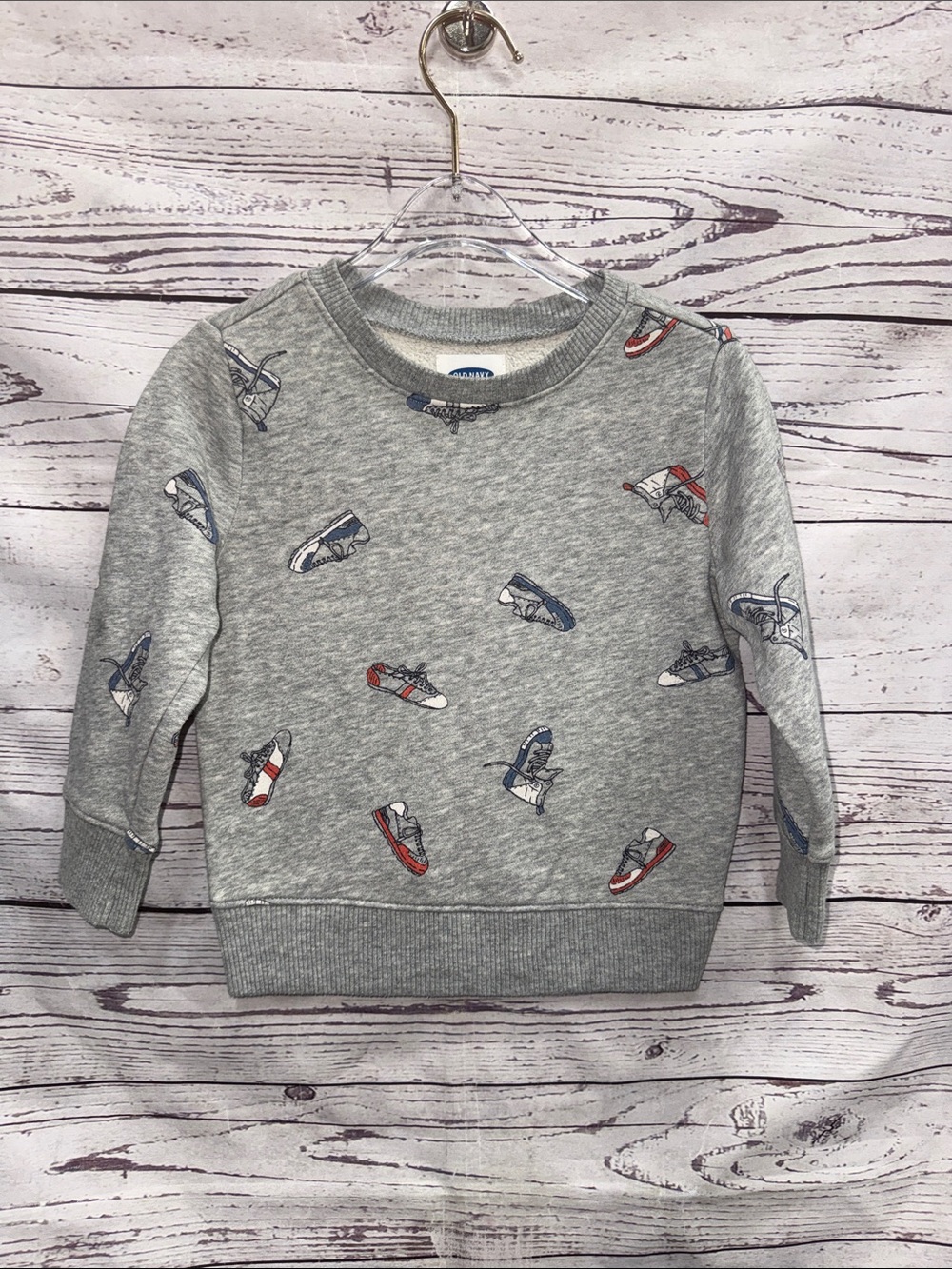 Old Navy Gray Sweatshirt with Red & Blue Sneaker Print Size 2t